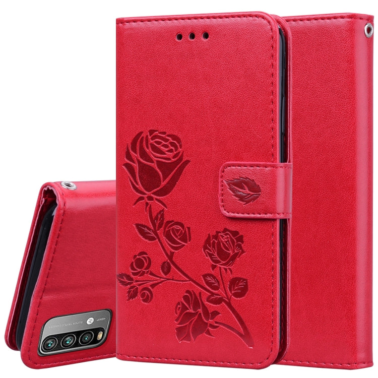 For Xiaomi Redmi 9T Rose Embossed Horizontal Flip PU Leather Case with Holder & Card Slots & Wallet(Red) - Xiaomi Cases by buy2fix | Online Shopping UK | buy2fix