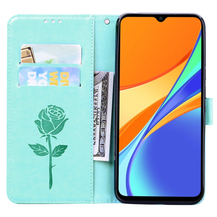 For Xiaomi Redmi 9T Rose Embossed Horizontal Flip PU Leather Case with Holder & Card Slots & Wallet(Green) - Xiaomi Cases by buy2fix | Online Shopping UK | buy2fix