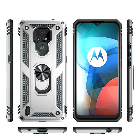 For Motorola Moto E7 Shockproof TPU + PC Protective Case with 360 Degree Rotating Holder(Silver) by buy2fix