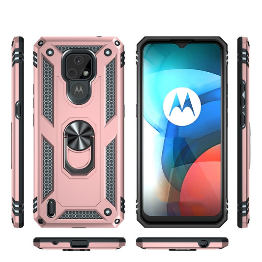 For Motorola Moto E7 Shockproof TPU + PC Protective Case with 360 Degree Rotating Holder(Rose Gold) by buy2fix