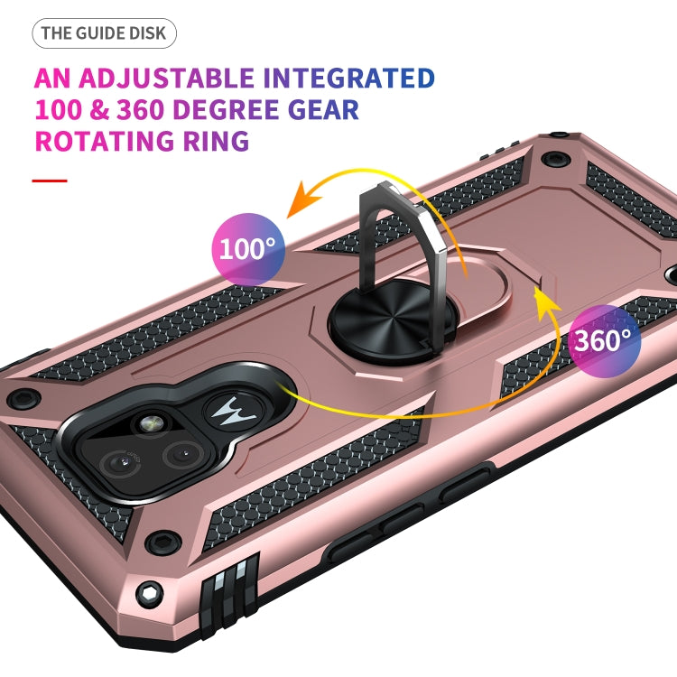 For Motorola Moto E7 Shockproof TPU + PC Protective Case with 360 Degree Rotating Holder(Rose Gold) by buy2fix