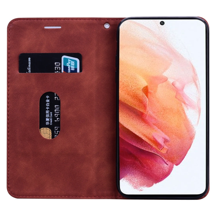 For Samsung Galaxy S21 5G Frosted Business Magnetic Horizontal Flip PU Leather Case with Holder & Card Slot & Lanyard(Brown) - Galaxy S21 5G Cases by buy2fix | Online Shopping UK | buy2fix
