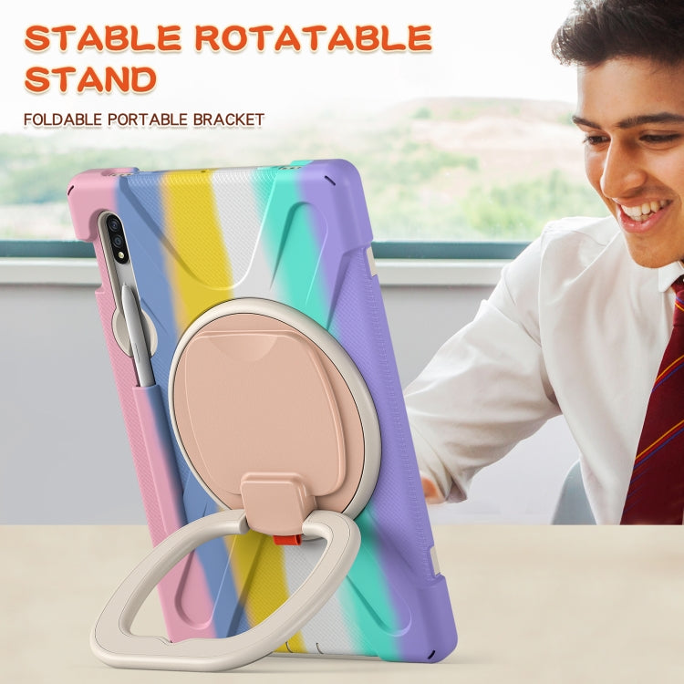 For Samsung Galaxy Tab S8 / Galaxy Tab S7 T870 / T875 Silicone + PC Protective Case with Holder & Shoulder Strap(Colorful Pink) by buy2fix