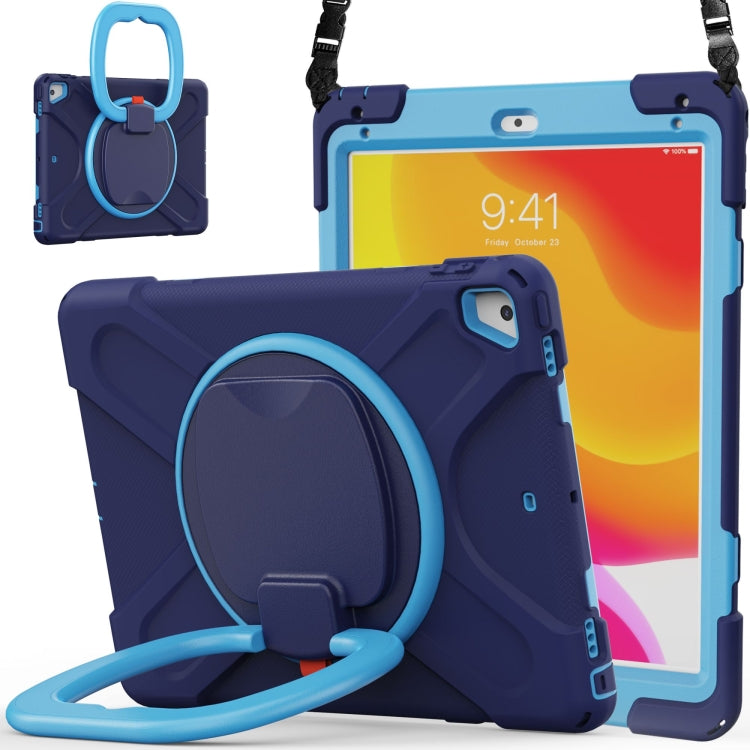 For iPad 9.7 inch (2018/2017) Silicone + PC Protective Case with Holder & Shoulder Strap(Navy Blue + Blue) - iPad Pro 9.7 inch Cases by buy2fix | Online Shopping UK | buy2fix