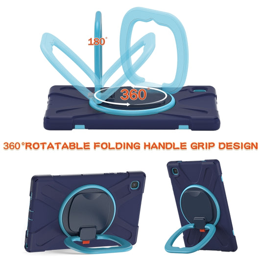 For iPad 9.7 inch (2018/2017) Silicone + PC Protective Case with Holder & Shoulder Strap(Navy Blue + Blue) by buy2fix