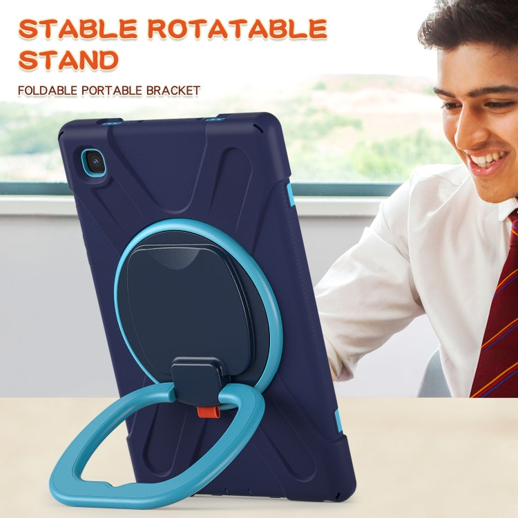For iPad 9.7 inch (2018/2017) Silicone + PC Protective Case with Holder & Shoulder Strap(Navy Blue + Blue) - iPad Pro 9.7 inch Cases by buy2fix | Online Shopping UK | buy2fix
