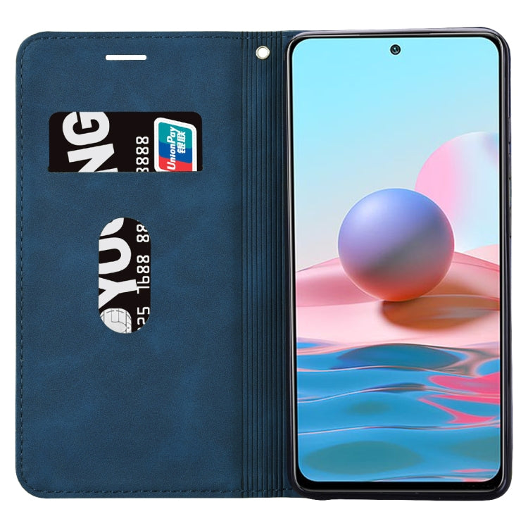 For Xiaomi Redmi Note 10 4G Frosted Business Magnetic Horizontal Flip PU Leather Case with Holder & Card Slot & Lanyard(Blue) - Xiaomi Cases by buy2fix | Online Shopping UK | buy2fix