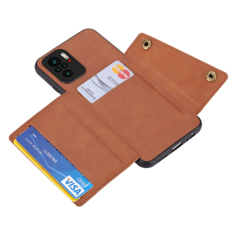 For Xiaomi Redmi Note 10 Double Buckle PU + TPU Shockproof Magnetic Protective Case with Card Slot & Holder(Brown) by buy2fix