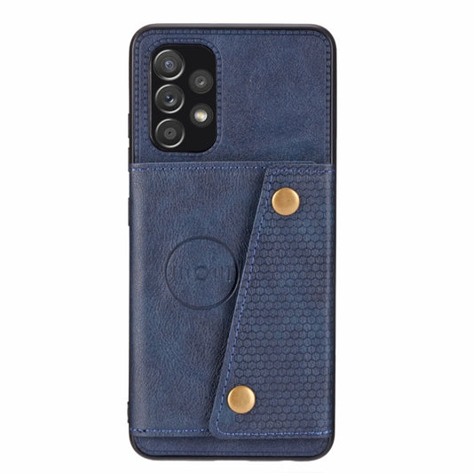 For Samsung Galaxy A32 4G Double Buckle PU + TPU Shockproof Magnetic Protective Case with Card Slot & Holder(Blue) by buy2fix