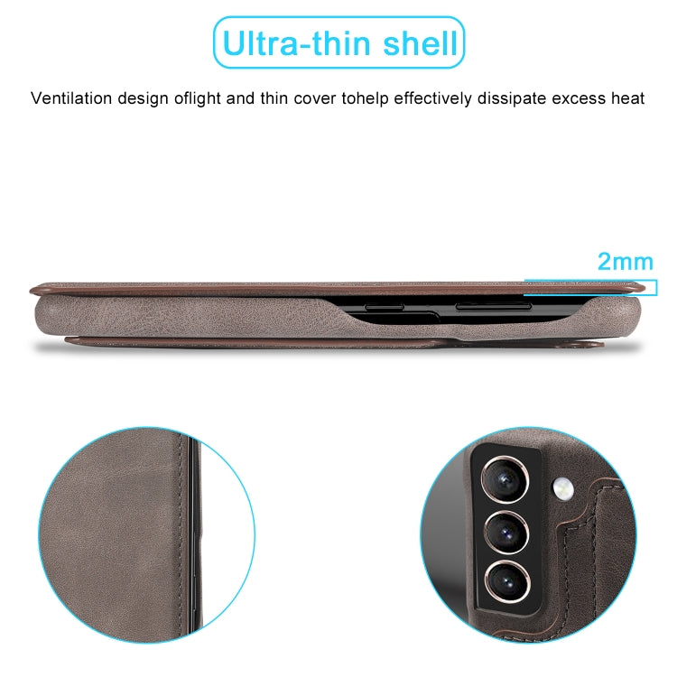 For Samsung Galaxy S21 FE LC.IMEEKE Hon Ancient Series Horizontal Flip Leather Case with Holder & Card Slot(Coffee) - Galaxy Phone Cases by LC.IMEEKE | Online Shopping UK | buy2fix