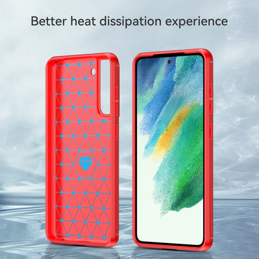 For Samsung Galaxy S21 FE Brushed Texture Carbon Fiber TPU Case(Red) by buy2fix