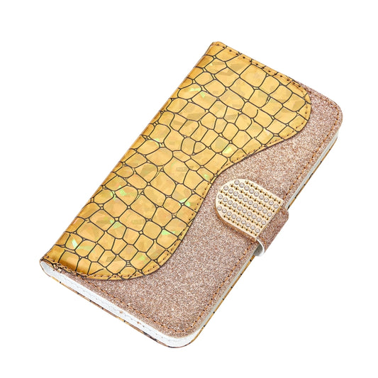 For Samsung Galaxy A52 5G / 4G Laser Glitter Powder Matching Crocodile Texture Horizontal Flip Leather Case with Card Slots & Holder & Wallet(Gold) by buy2fix