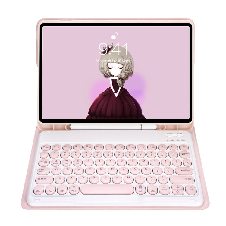 YT11B Detachable Candy Color Skin Feel Texture Round Keycap Bluetooth Keyboard Leather Case For iPad Air 4 2020 / Air 5 2022 / Pro 11 inch 2022 / 2021 / 2020 / 2018(Pink) - For iPad Pro by buy2fix | Online Shopping UK | buy2fix