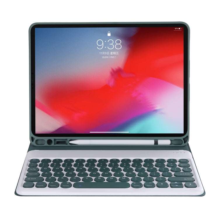 YT102B Detachable Candy Color Skin Feel Texture Round Keycap Bluetooth Keyboard Leather Case For iPad 10.2 2020 & 2019 / Air 2019 / Pro 10.5 inch(Dark Green) by buy2fix