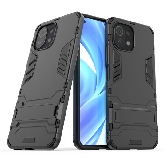 For Xiaomi Mi 11 Lite Shockproof PC + TPU Protective Case with Hidden Holder(Black) by buy2fix