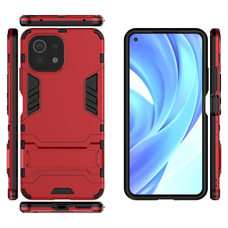 For Xiaomi Mi 11 Lite Shockproof PC + TPU Protective Case with Hidden Holder(Red) - Xiaomi Cases by buy2fix | Online Shopping UK | buy2fix