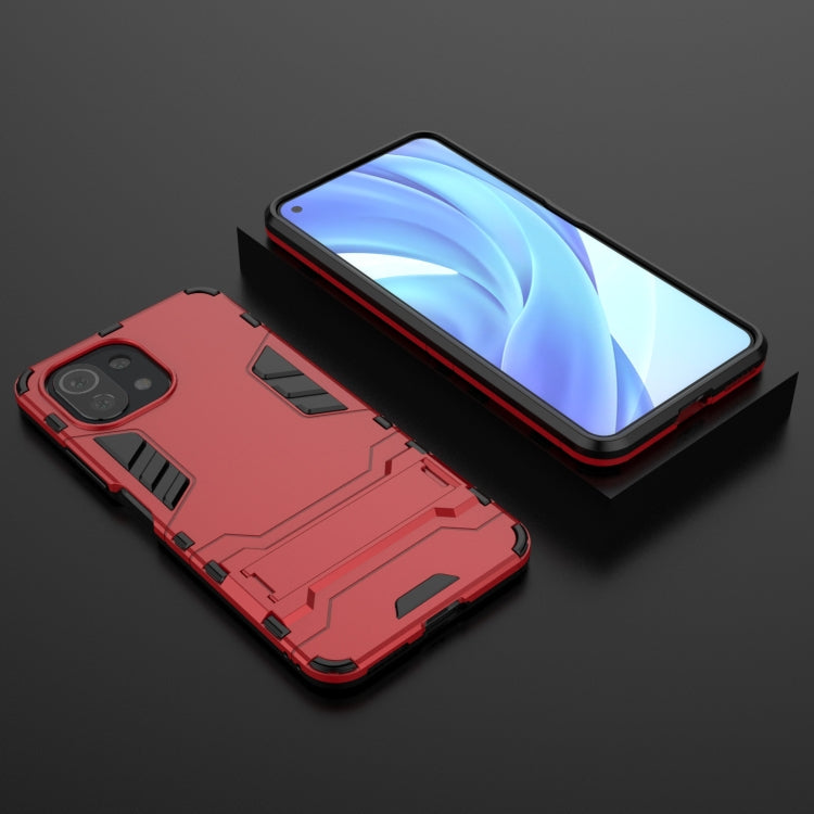 For Xiaomi Mi 11 Lite Shockproof PC + TPU Protective Case with Hidden Holder(Red) - Xiaomi Cases by buy2fix | Online Shopping UK | buy2fix