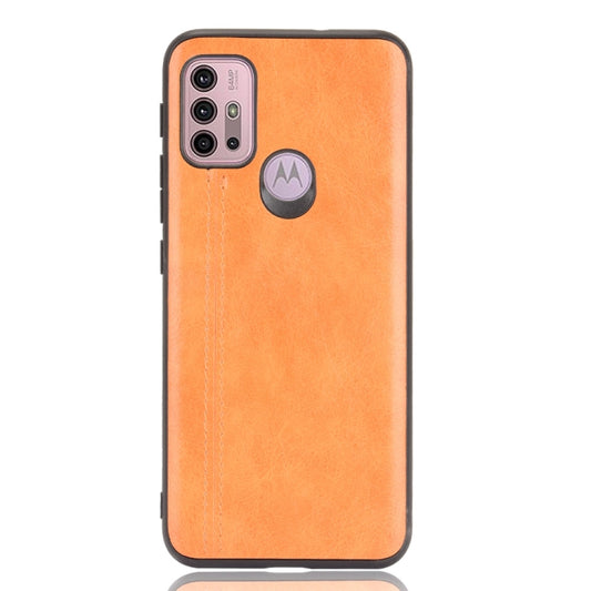 For Motorola Moto G30 / G10 Shockproof Sewing Cow Pattern Skin PC + PU + TPU Case(Orange) by buy2fix