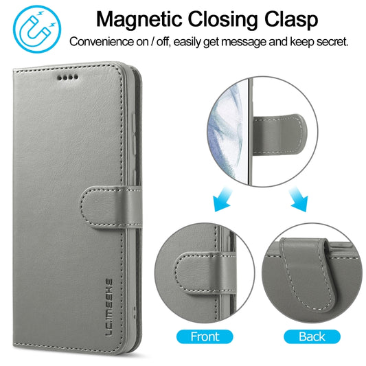 For Samsung Galaxy S21 FE LC.IMEEKE Calf Texture Horizontal Flip Leather Case, with Holder & Card Slots & Wallet(Grey) by LC.IMEEKE