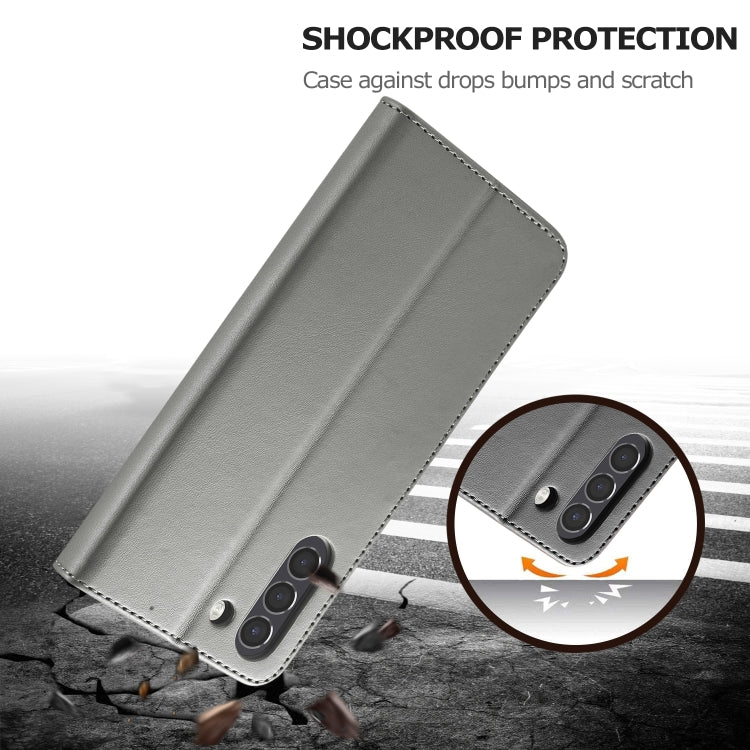 For Samsung Galaxy S21 FE LC.IMEEKE Calf Texture Horizontal Flip Leather Case, with Holder & Card Slots & Wallet(Grey) by LC.IMEEKE