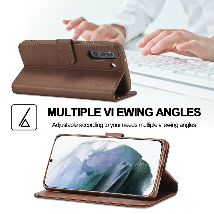 For Samsung Galaxy S21 FE LC.IMEEKE Calf Texture Horizontal Flip Leather Case, with Holder & Card Slots & Wallet(Coffee) - Galaxy Phone Cases by LC.IMEEKE | Online Shopping UK | buy2fix
