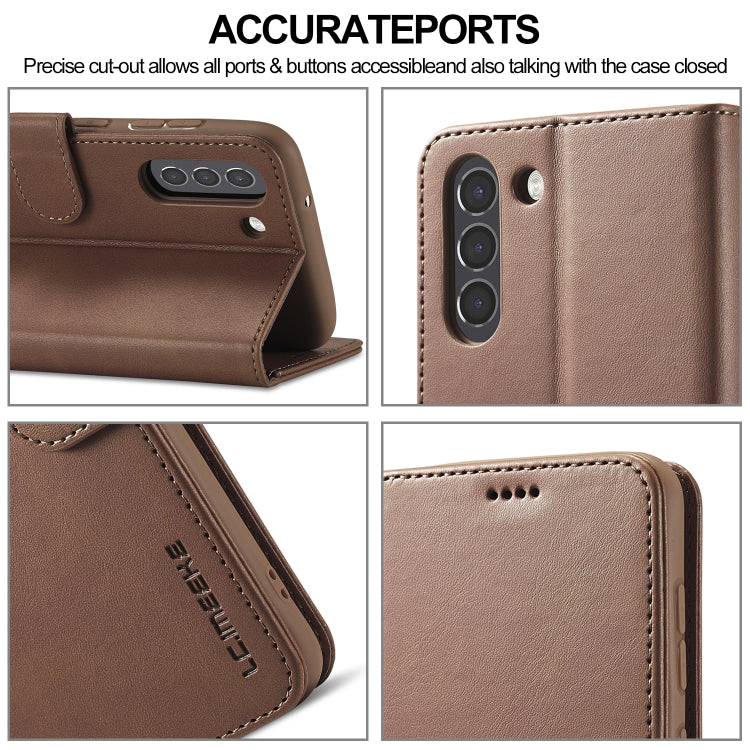 For Samsung Galaxy S21 FE LC.IMEEKE Calf Texture Horizontal Flip Leather Case, with Holder & Card Slots & Wallet(Coffee) - Galaxy Phone Cases by LC.IMEEKE | Online Shopping UK | buy2fix