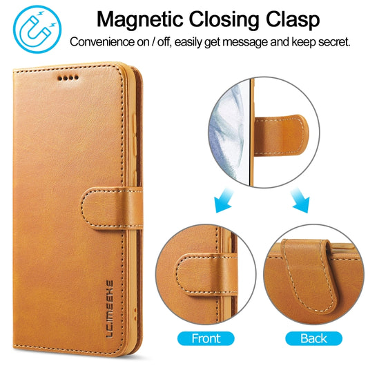 For Samsung Galaxy S21 FE LC.IMEEKE Calf Texture Horizontal Flip Leather Case, with Holder & Card Slots & Wallet(Brown) by LC.IMEEKE