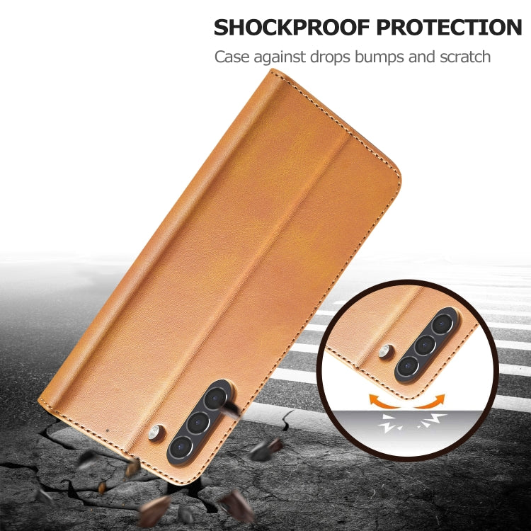 For Samsung Galaxy S21 FE LC.IMEEKE Calf Texture Horizontal Flip Leather Case, with Holder & Card Slots & Wallet(Brown) by LC.IMEEKE