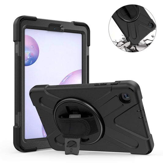 For Samsung Galaxy Tab A 8.4 2020 T307U Shockproof Colorful Silicone + PC Protective Case with Holder & Shoulder Strap & Hand Strap(Black) by buy2fix