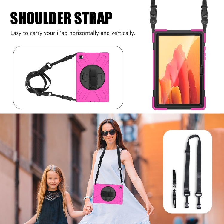 For Samsung Galaxy Tab A7 10.4 2020 T500 / T505 Shockproof Colorful Silicone + PC Protective Case with Holder & Shoulder Strap & Hand Strap & Screen Protector(Rose Red) - Other Galaxy Tab PC by buy2fix | Online Shopping UK | buy2fix