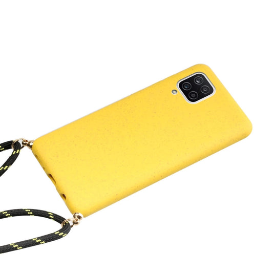 For Samsung Galaxy A12 Wheat Straw Material + TPU Protective Case with Lanyard(Yellow) by buy2fix