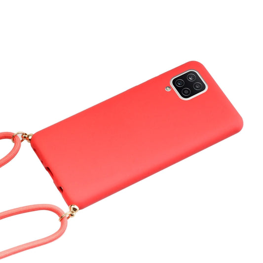 For Samsung Galaxy A12 Wheat Straw Material + TPU Protective Case with Lanyard(Red) by buy2fix