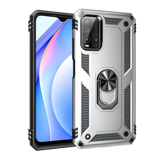 For Xiaomi Redmi Note 9 4G / 9T / 9 Power Shockproof TPU + PC Protective Case with 360 Degree Rotating Holder(Silver) by buy2fix