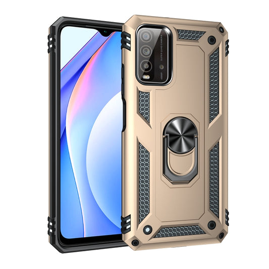 For Xiaomi Redmi Note 9 4G / 9T / 9 Power Shockproof TPU + PC Protective Case with 360 Degree Rotating Holder(Gold) by buy2fix