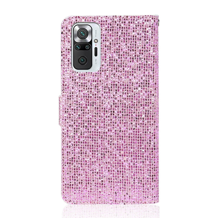 For Xiaomi Redmi Note 10 Pro Glitter Powder Horizontal Flip Leather Case with Card Slots & Holder & Lanyard(Pink) - Xiaomi Cases by buy2fix | Online Shopping UK | buy2fix