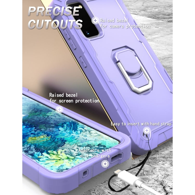 For Samsung Galaxy S20 FE / FE 5G PC + Rubber 3-layers Shockproof Protective Case with Rotating Holder(Purple) - Galaxy S20 FE Cases by buy2fix | Online Shopping UK | buy2fix