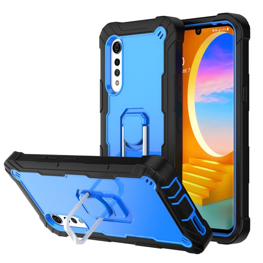 For LG Velvet PC + Rubber 3-layers Shockproof Protective Case with Rotating Holder(Black + Blue) - LG Cases by buy2fix | Online Shopping UK | buy2fix
