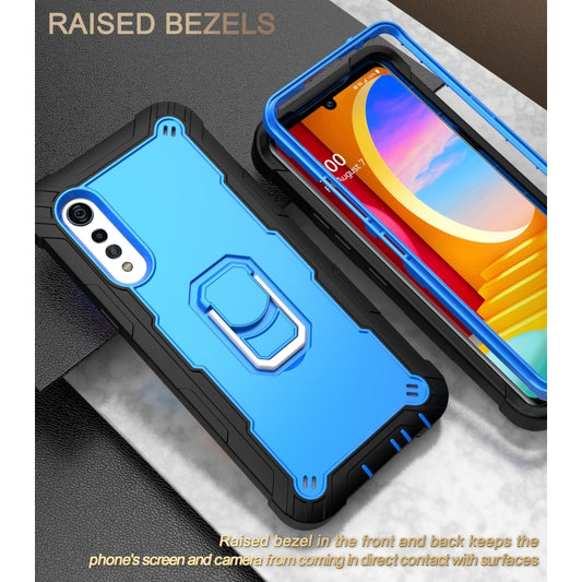 For LG Velvet PC + Rubber 3-layers Shockproof Protective Case with Rotating Holder(Black + Blue) - LG Cases by buy2fix | Online Shopping UK | buy2fix