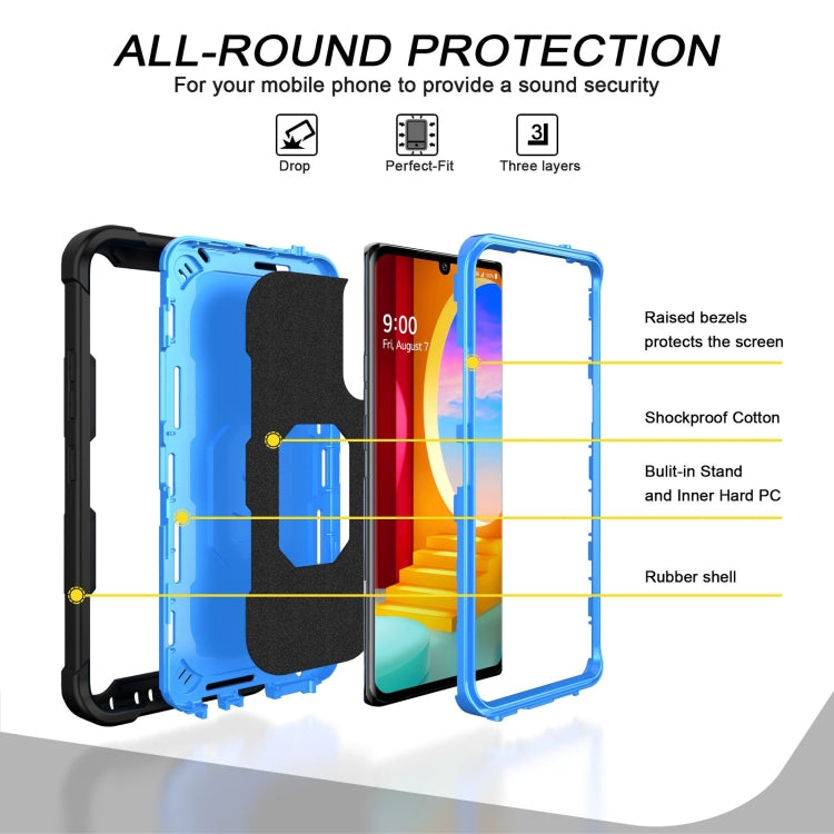 For LG Velvet PC + Rubber 3-layers Shockproof Protective Case with Rotating Holder(Black + Blue) - LG Cases by buy2fix | Online Shopping UK | buy2fix