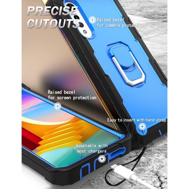 For LG Velvet PC + Rubber 3-layers Shockproof Protective Case with Rotating Holder(Black + Blue) - LG Cases by buy2fix | Online Shopping UK | buy2fix