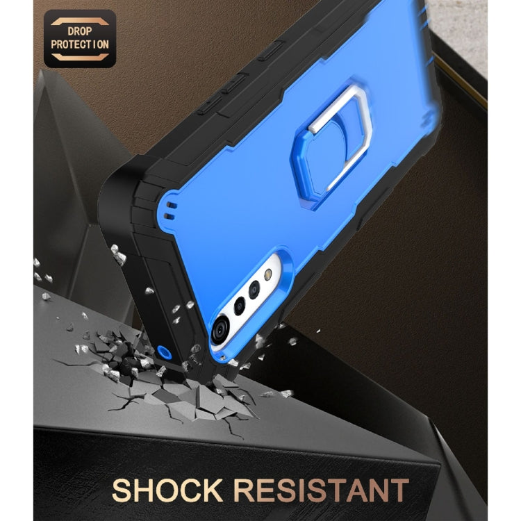 For LG Velvet PC + Rubber 3-layers Shockproof Protective Case with Rotating Holder(Black + Blue) - LG Cases by buy2fix | Online Shopping UK | buy2fix
