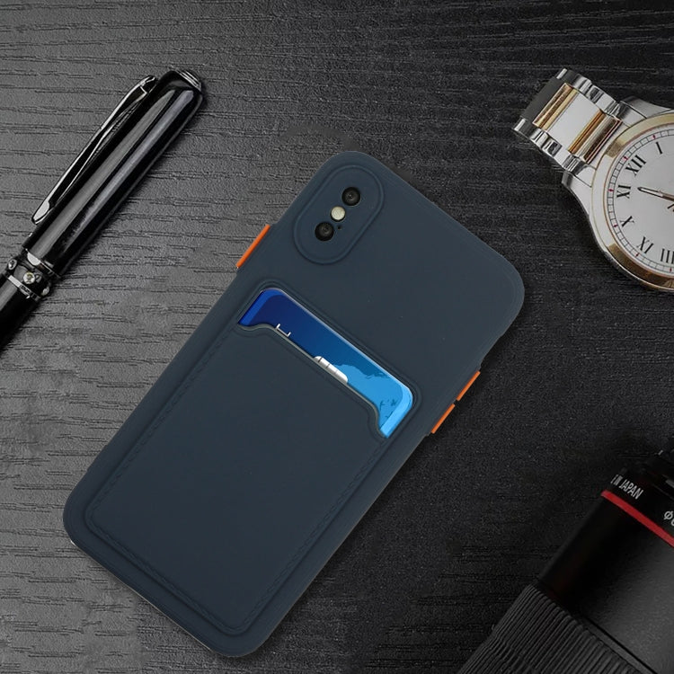 For iPhone X / XS Card Slot Design Shockproof TPU Protective Case(Dark Blue) by buy2fix