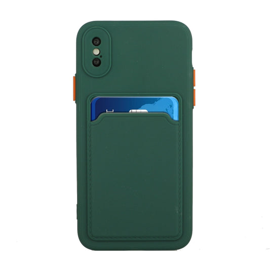 For iPhone X / XS Card Slot Design Shockproof TPU Protective Case(Dark Green) - More iPhone Cases by buy2fix | Online Shopping UK | buy2fix