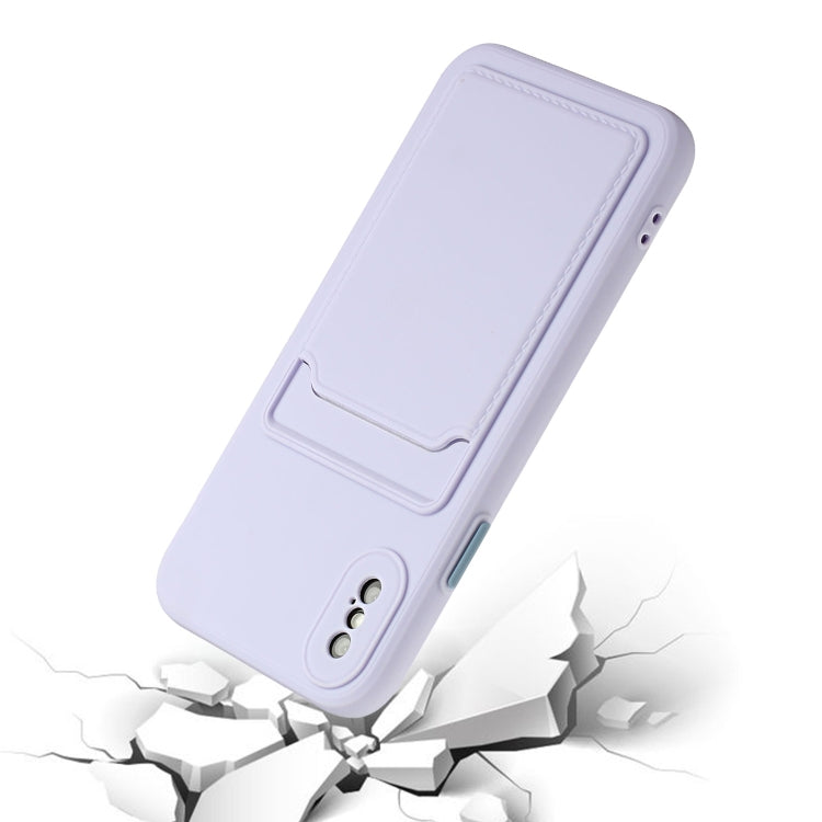 For iPhone X / XS Card Slot Design Shockproof TPU Protective Case(Purple) - More iPhone Cases by buy2fix | Online Shopping UK | buy2fix