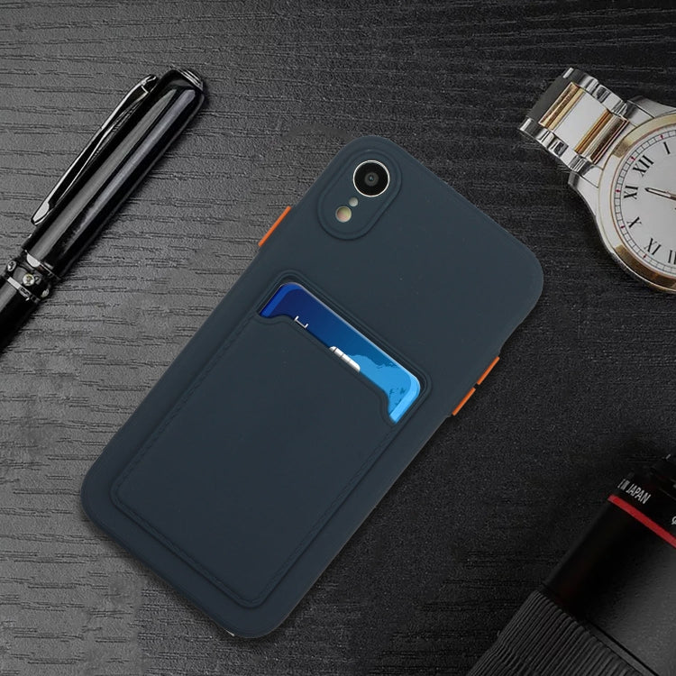 For iPhone XR Card Slot Design Shockproof TPU Protective Case(Dark Blue) by buy2fix