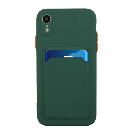 For iPhone XR Card Slot Design Shockproof TPU Protective Case(Dark Green) - More iPhone Cases by buy2fix | Online Shopping UK | buy2fix
