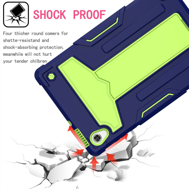 For Lenovo Tab M10 HD 2nd Gen TB-X306X T-shaped Bracket Contrast Color Shockproof PC + Silicone Flat Protective Case(Navy Blue + Yellow Green) by buy2fix