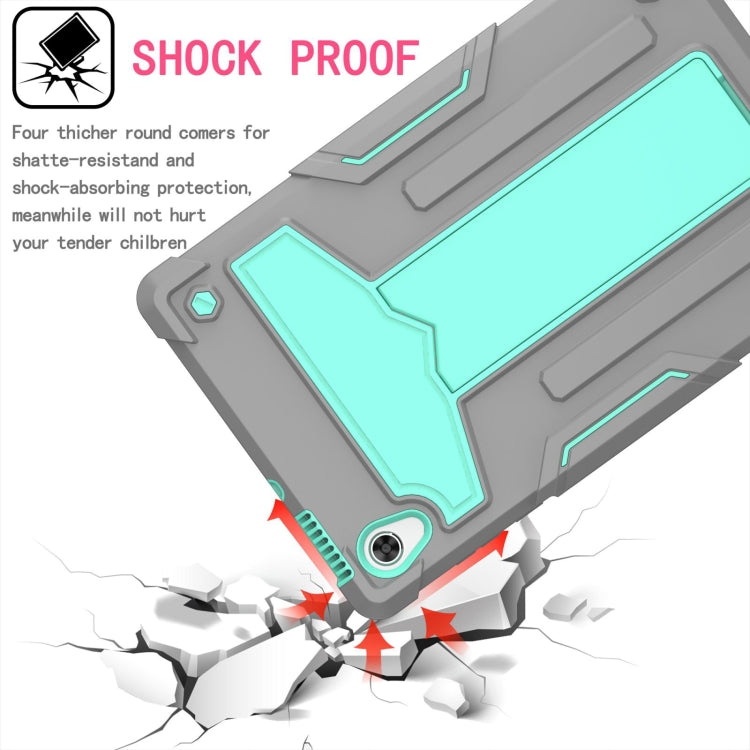 For Lenovo Tab M10 HD 2nd Gen TB-X306X T-shaped Bracket Contrast Color Shockproof PC + Silicone Flat Protective Case(Grey + Mint Green) by buy2fix