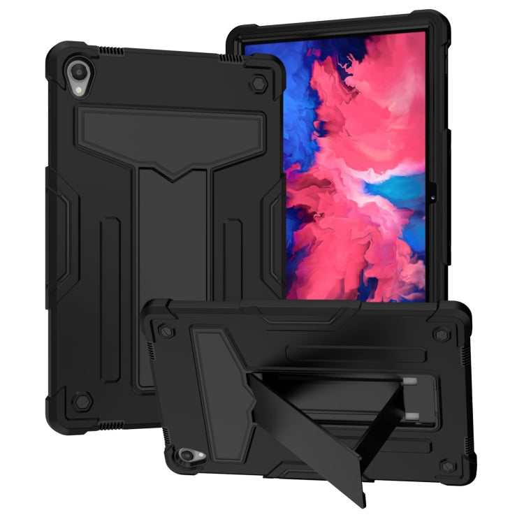 For Lenovo Tab P11 (Tab-J606F) T-shaped Bracket Contrast Color Shockproof PC + Silicone Flat Protective Case(Black) - Lenovo by buy2fix | Online Shopping UK | buy2fix