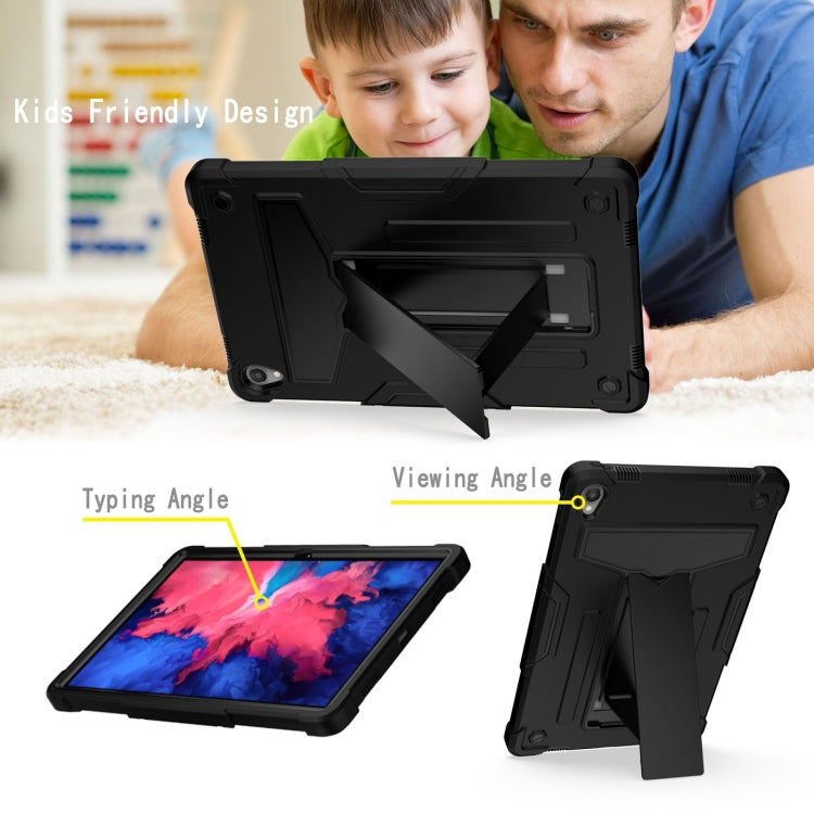 For Lenovo Tab P11 (Tab-J606F) T-shaped Bracket Contrast Color Shockproof PC + Silicone Flat Protective Case(Black) - Lenovo by buy2fix | Online Shopping UK | buy2fix